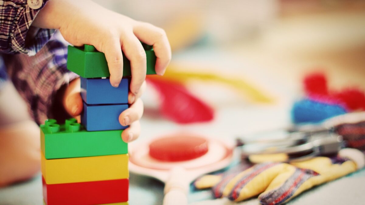 Lego blocks being used to build