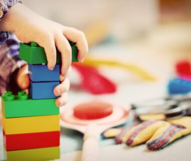 Lego blocks being used to build